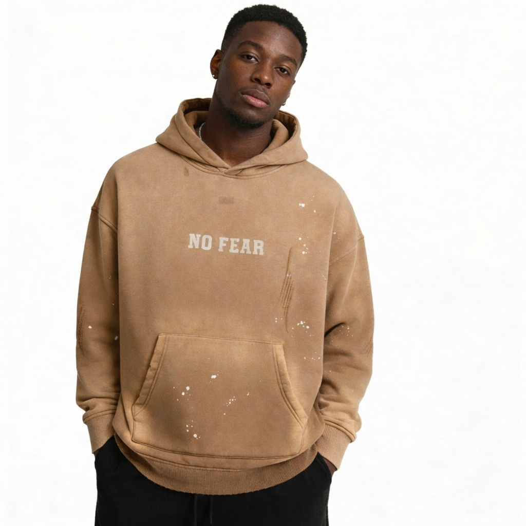 No Fear, Anchored Faith Vintage Washed Fleece Brown Hoodie