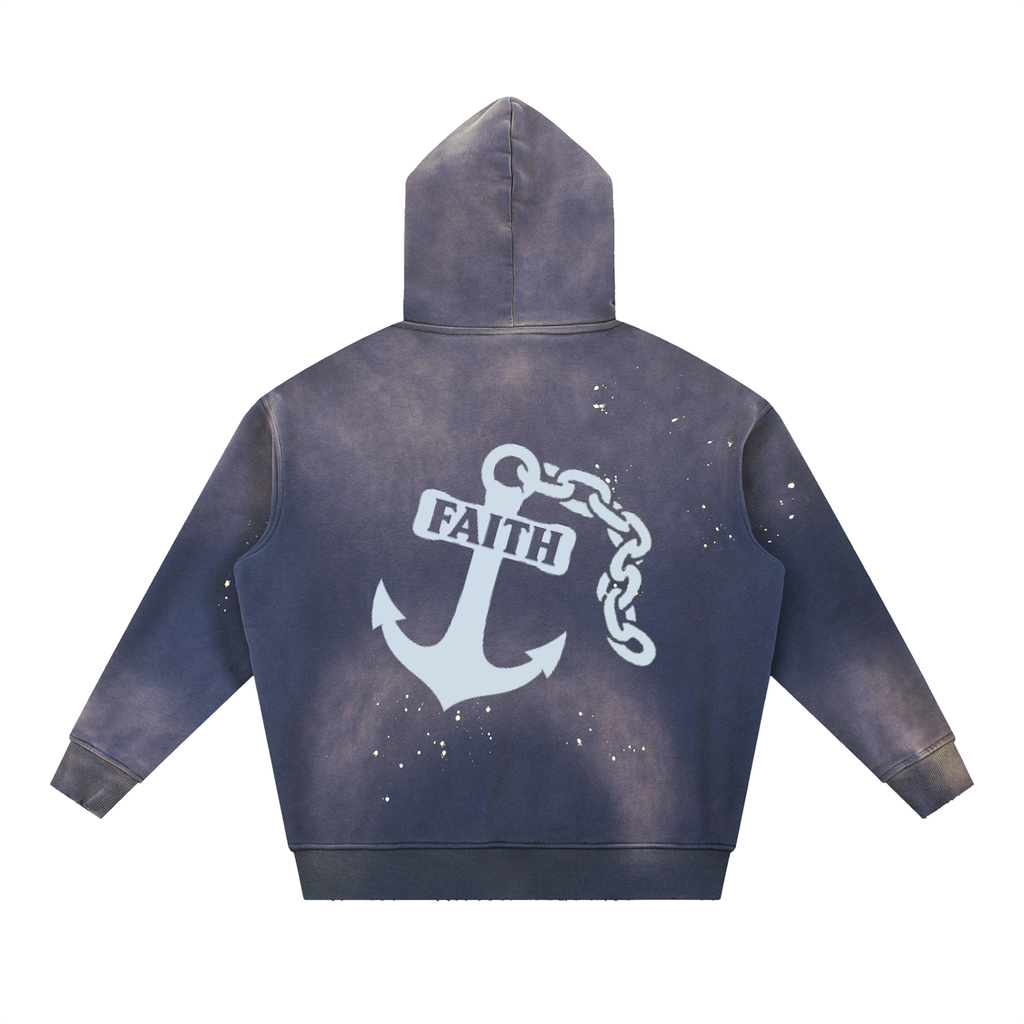 No Fear, Anchored faith Vintage Washed Fleece Navy Blue Hoodie
