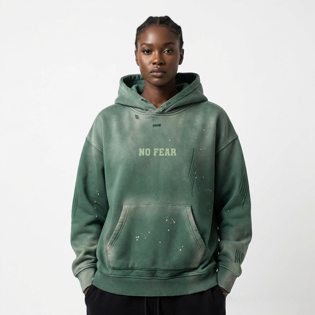 No Fear, Anchored Faith Vintage Washed Fleece  Retro Green Hoodie