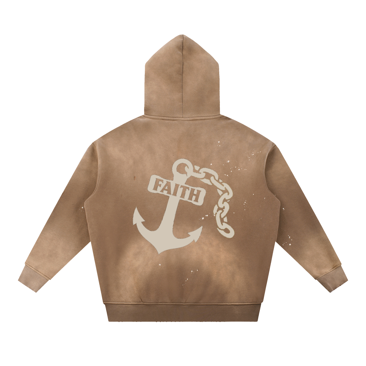 No Fear, Anchored Faith Vintage Washed Fleece Brown Hoodie