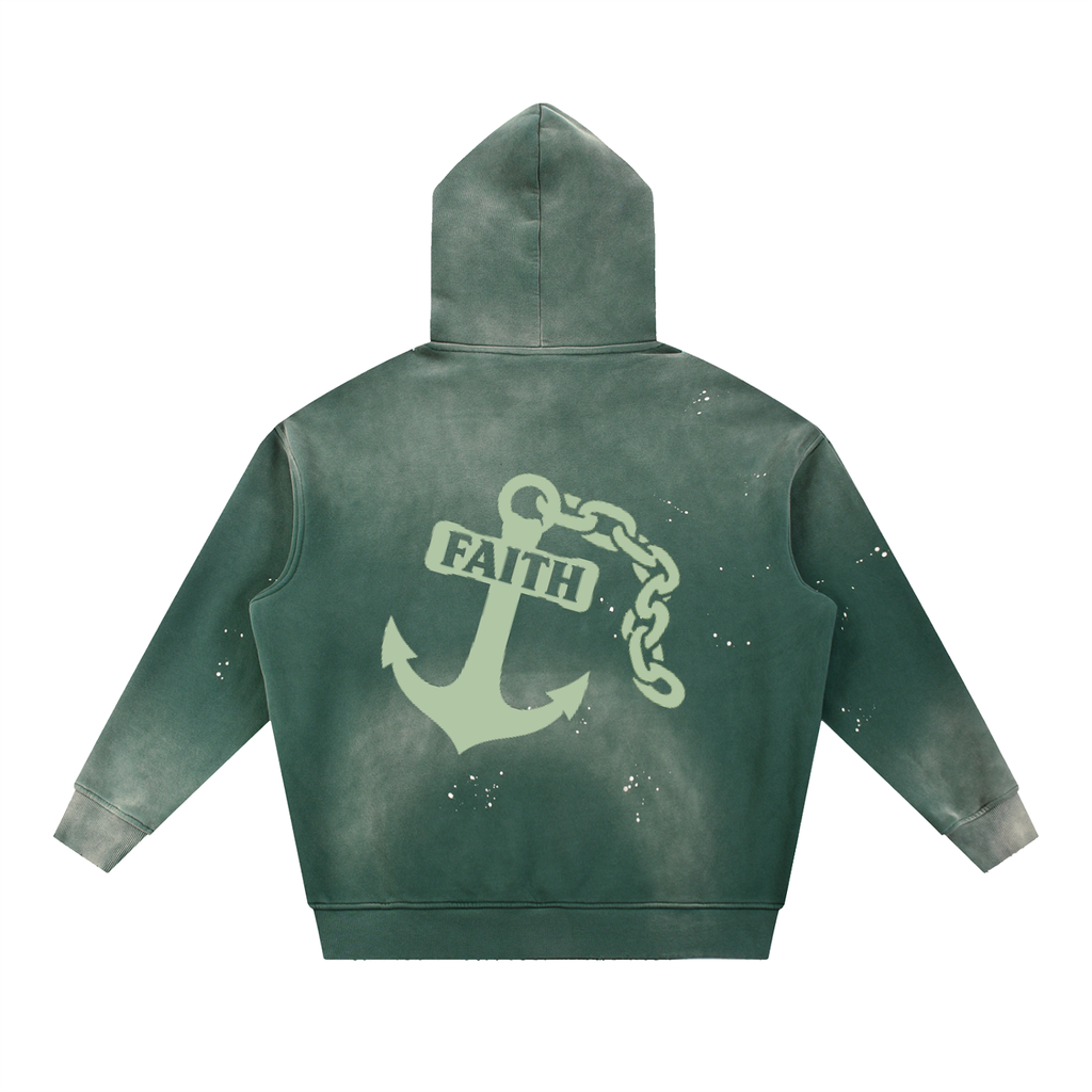 No Fear, Anchored Faith Vintage Washed Fleece  Retro Green Hoodie