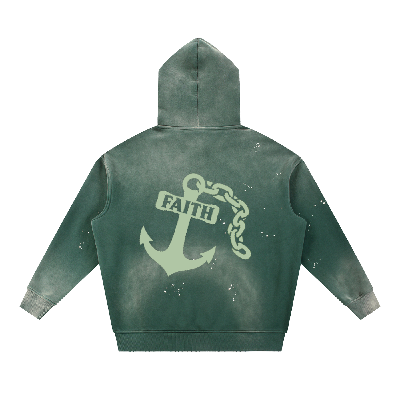 No Fear, Anchored Faith Vintage Washed Fleece  Retro Green Hoodie