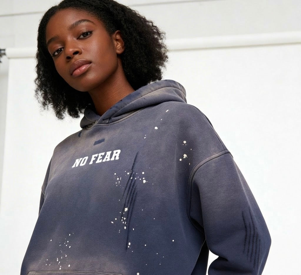 No Fear, Anchored faith Vintage Washed Fleece Navy Blue Hoodie