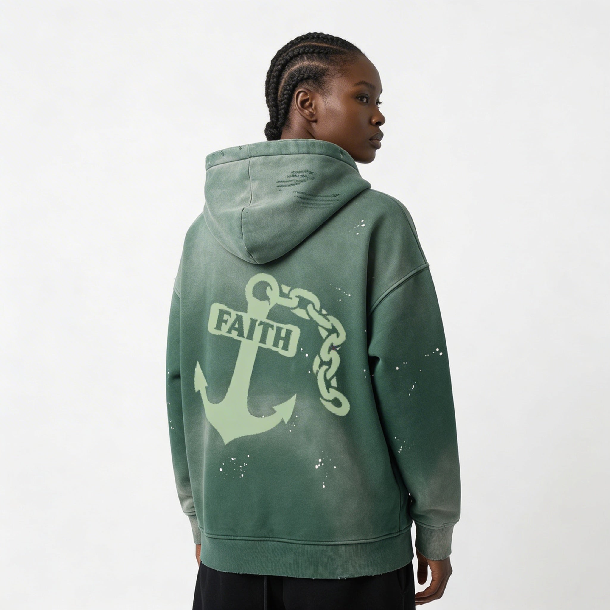 No Fear, Anchored Faith Vintage Washed Fleece  Retro Green Hoodie