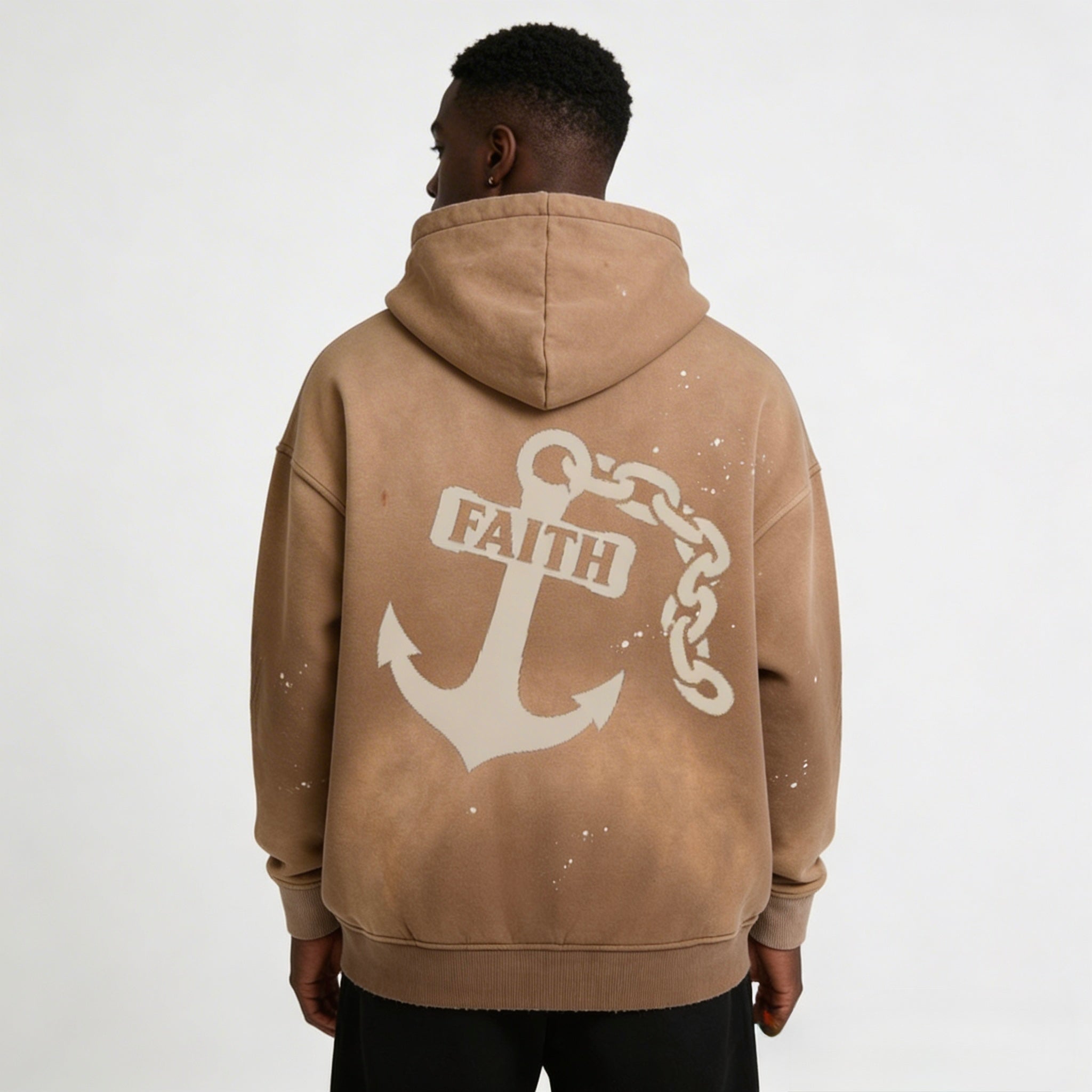 No Fear, Anchored Faith Vintage Washed Fleece Brown Hoodie